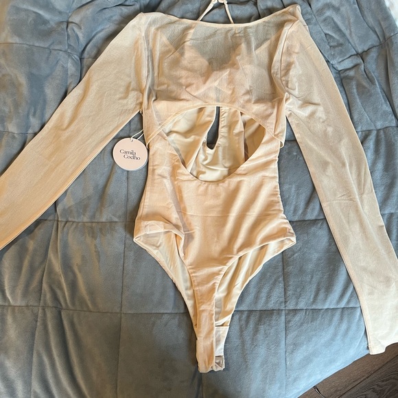 Revolve- Camila Coelho Brooklyn Bodysuit in Pastel Peach - Picture 4 of 5